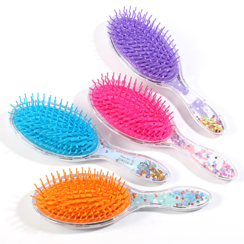 Oval Hairdressing Shimmering Powder Sequins Tangle Cartoon Animal Head Hair Brushes & Combs