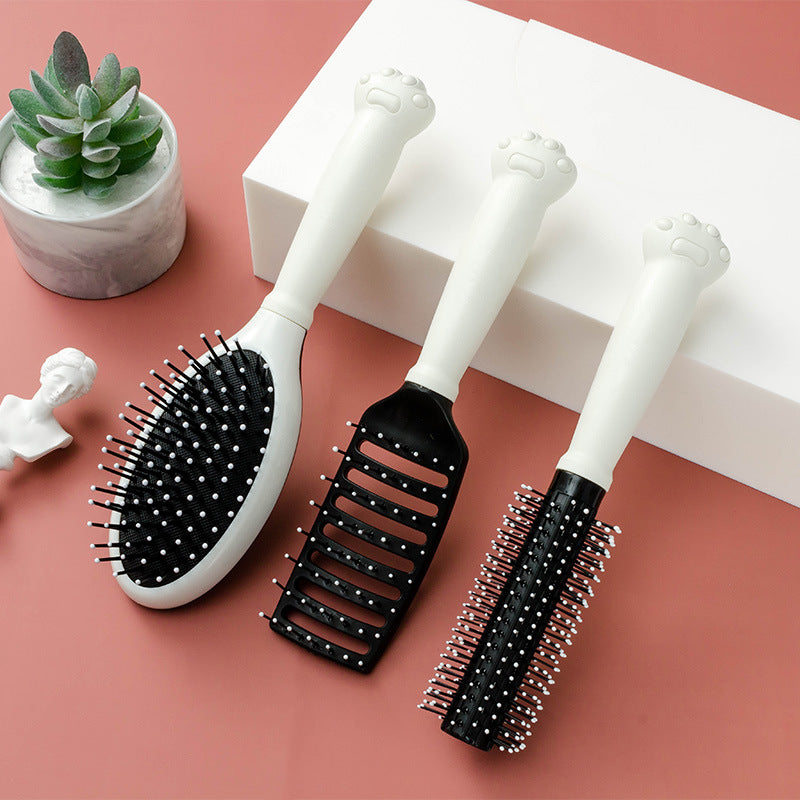 Cat's Paw Handle Pink Cute Round Hair Brushes & Combs