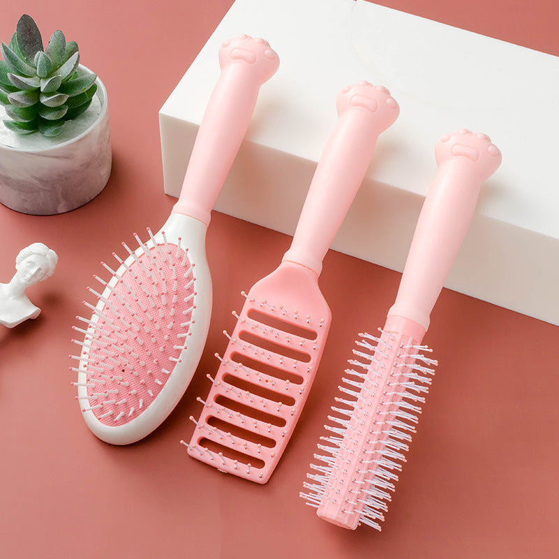 Cat's Paw Handle Pink Cute Round Hair Brushes & Combs