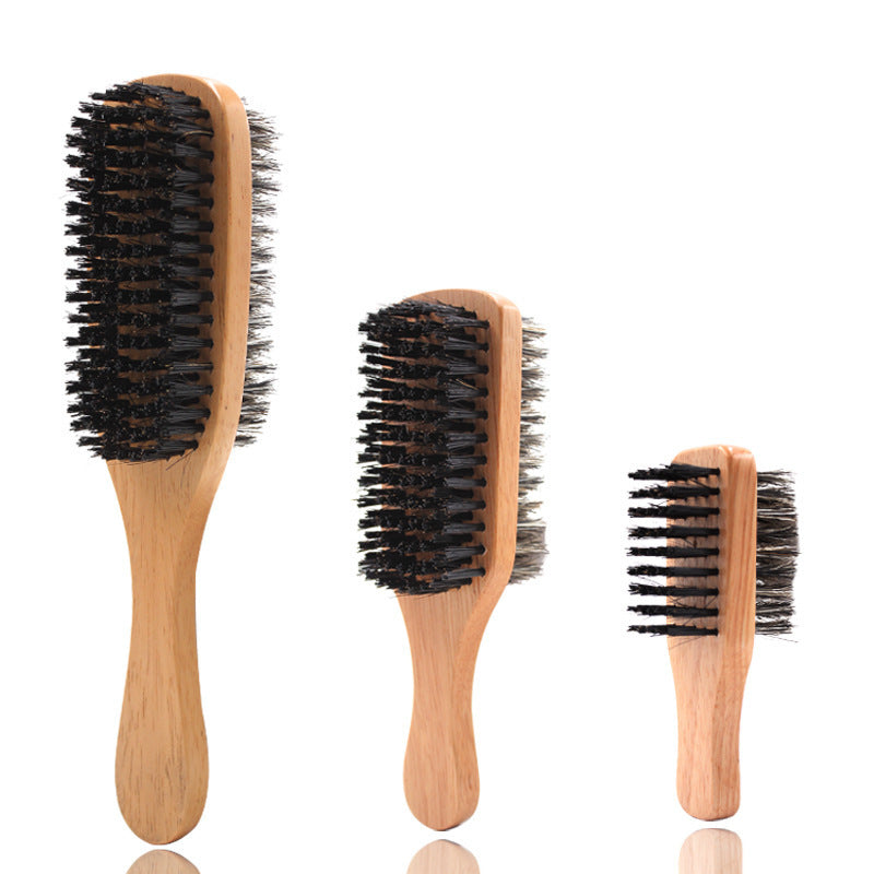 Men's Double-sided Rubber Wood Bristle Cleaning Portable Hair Brushes & Combs