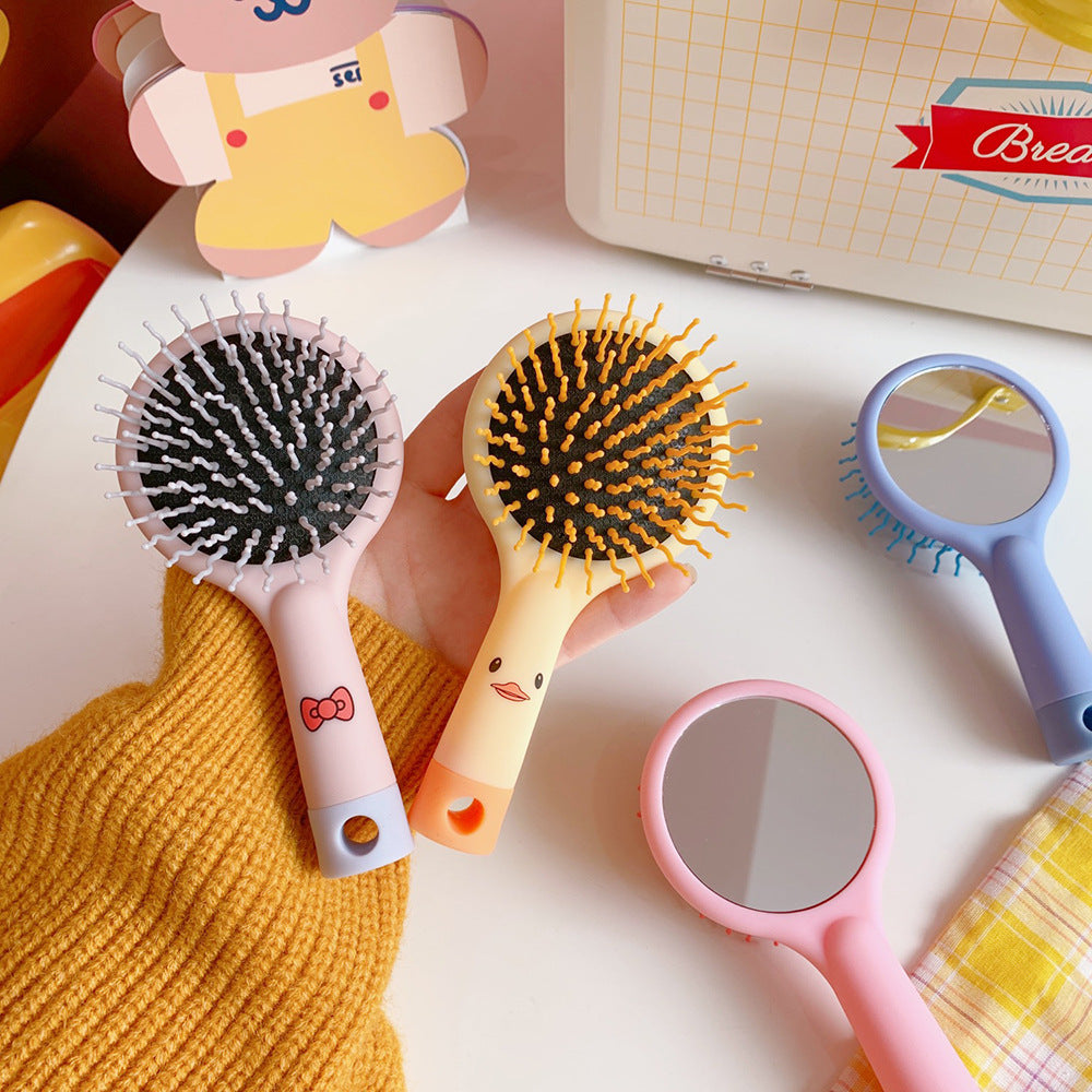 Cute Cartoon Soft Mirror Integrated Portable Airbag Hair Brushes & Combs