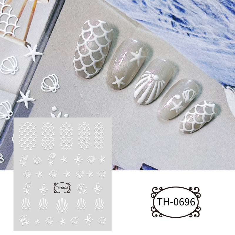 White Three-dimensional Adhesive Shell Relief Paper Nail Care Nail Art