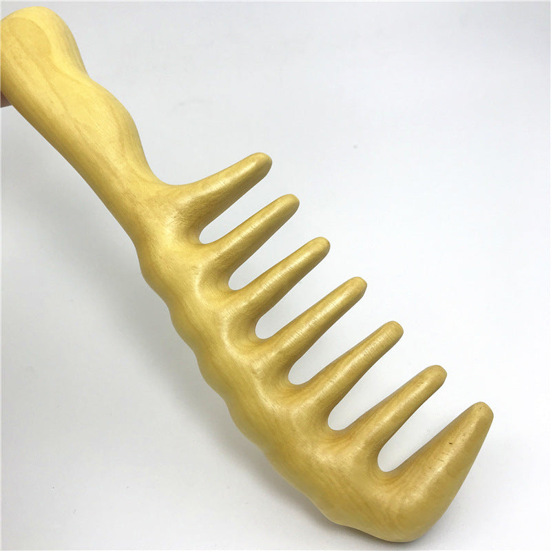 Yellow Poplar Wide Tooth Meridian Massage Big Wooden Handle Hair Brushes & Combs