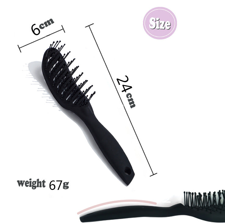 Tangle Ribs Hollow Plastic Massage Black Portable Hair Brushes & Combs