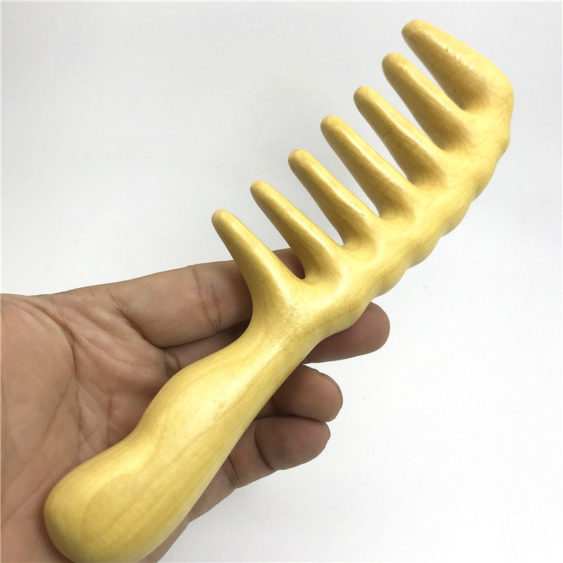 Yellow Poplar Wide Tooth Meridian Massage Big Wooden Handle Hair Brushes & Combs