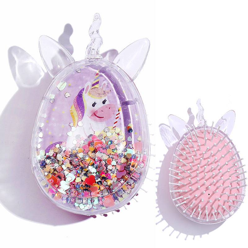 Children's Cute Cartoon Pattern Pony Shape Powder Sequins Portable Airbag Hair Brushes & Combs