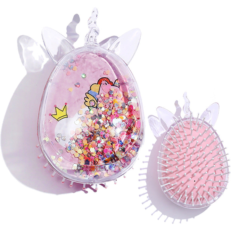 Children's Cute Cartoon Pattern Pony Shape Powder Sequins Portable Airbag Hair Brushes & Combs