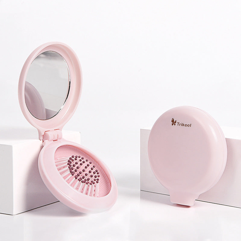 With Mirror Portable Cute Heart Plastic Hair Brushes & Combs