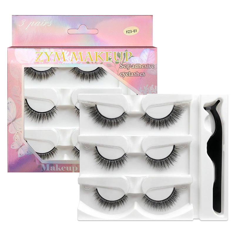 Three Pairs Of Self-adhesive Eyelash Natural False Lashes