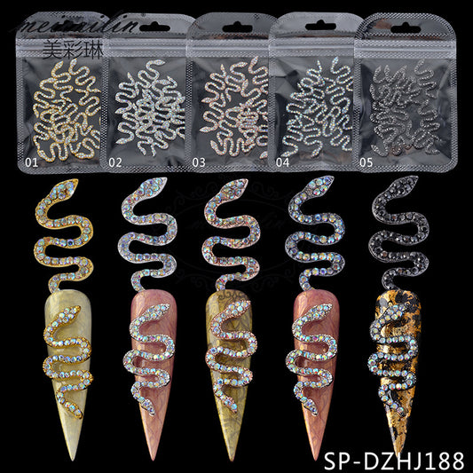 Alloy Snake-shaped Ornament Light Luxury Rhinestone Stereo Nail Care Nail Art