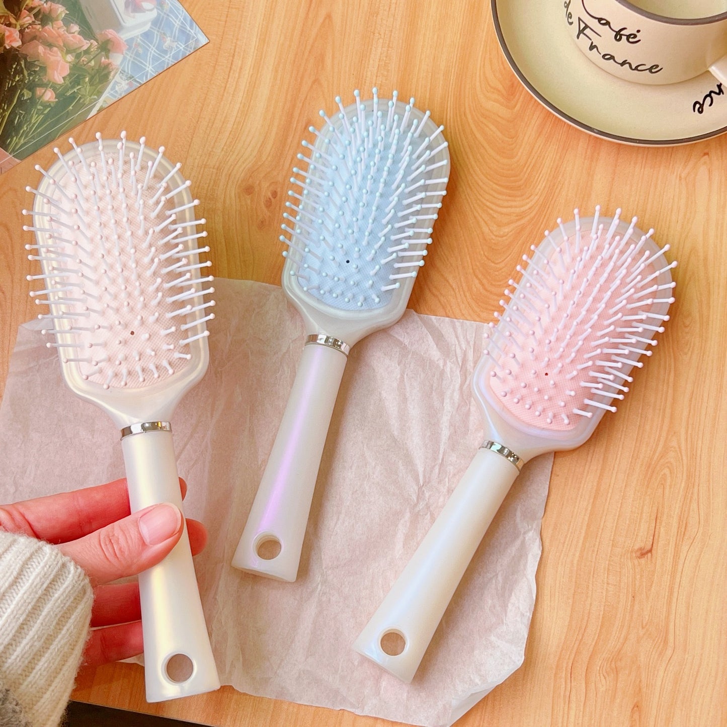 Airbag Heart Portable Pearl Color Massage Hair Brushes & Combs