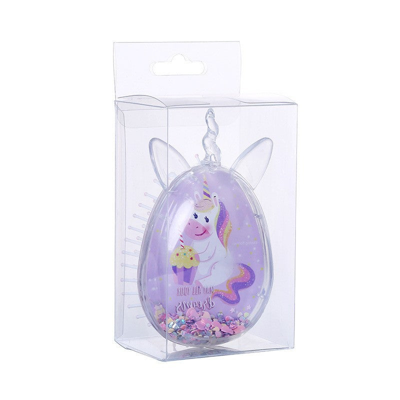 Children's Cute Cartoon Pattern Pony Shape Powder Sequins Portable Airbag Hair Brushes & Combs