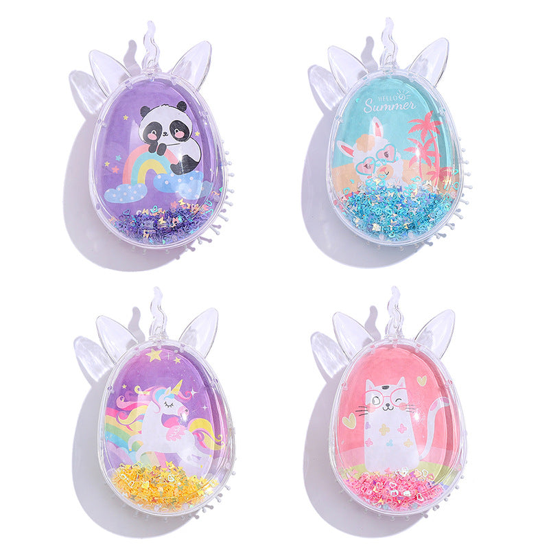 Children's Cute Cartoon Pattern Pony Shape Powder Sequins Portable Airbag Hair Brushes & Combs