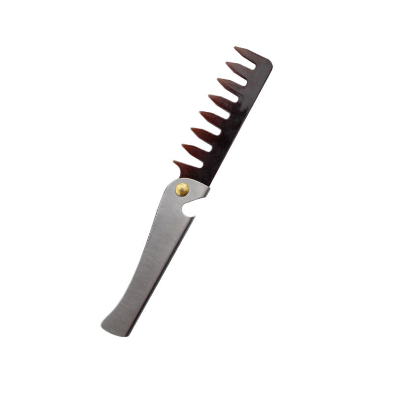 Men's Oil Head Texture Shape Folding Portable Stainless Steel Self-contained Hair Brushes & Combs