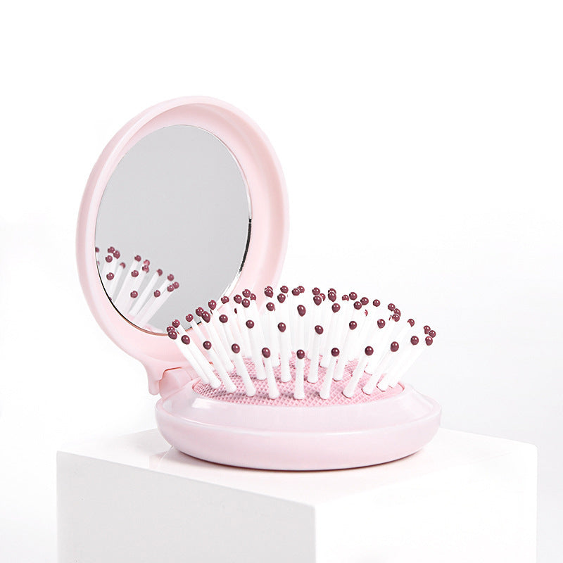 With Mirror Portable Cute Heart Plastic Hair Brushes & Combs