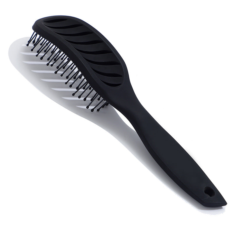 Tangle Ribs Hollow Plastic Massage Black Portable Hair Brushes & Combs