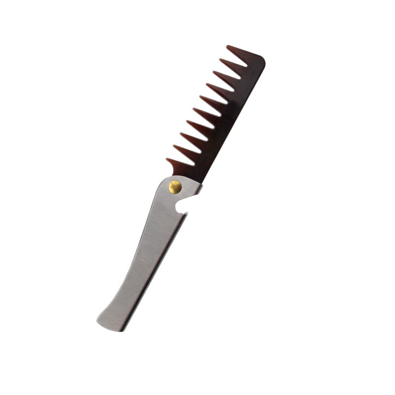 Men's Oil Head Texture Shape Folding Portable Stainless Steel Self-contained Hair Brushes & Combs