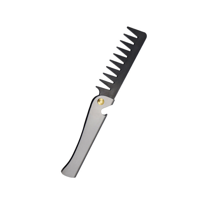 Men's Oil Head Texture Shape Folding Portable Stainless Steel Self-contained Hair Brushes & Combs