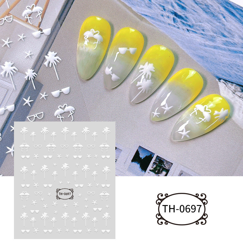 White Three-dimensional Adhesive Shell Relief Paper Nail Care Nail Art