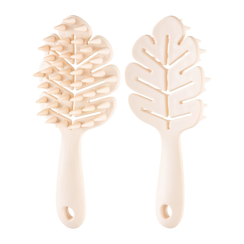 Women's & Men's Leaves Long Handle Shampoo Brush Household Scalp Meridian Hair Brushes & Combs