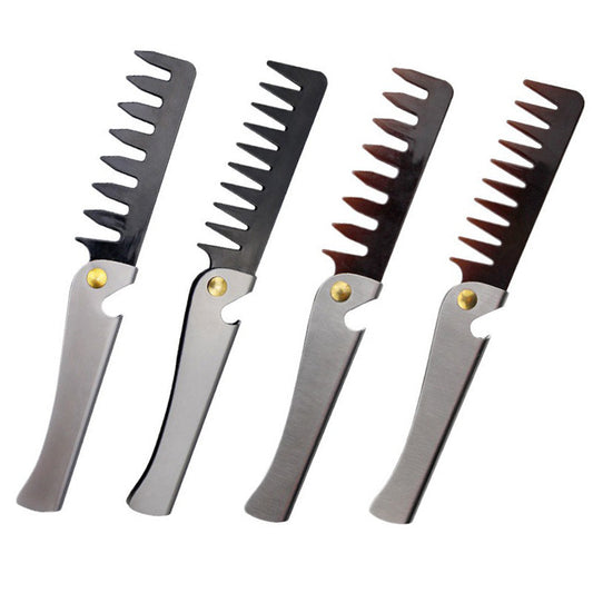 Men's Oil Head Texture Shape Folding Portable Stainless Steel Self-contained Hair Brushes & Combs