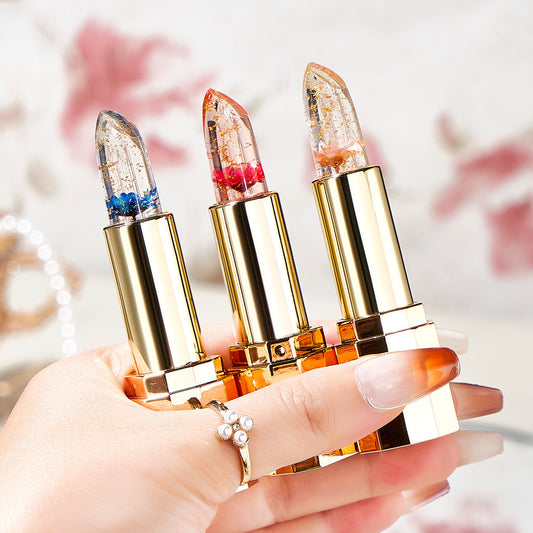 Flower Transparent Jelly Gold Foil No Stain On Cup Lipsticks