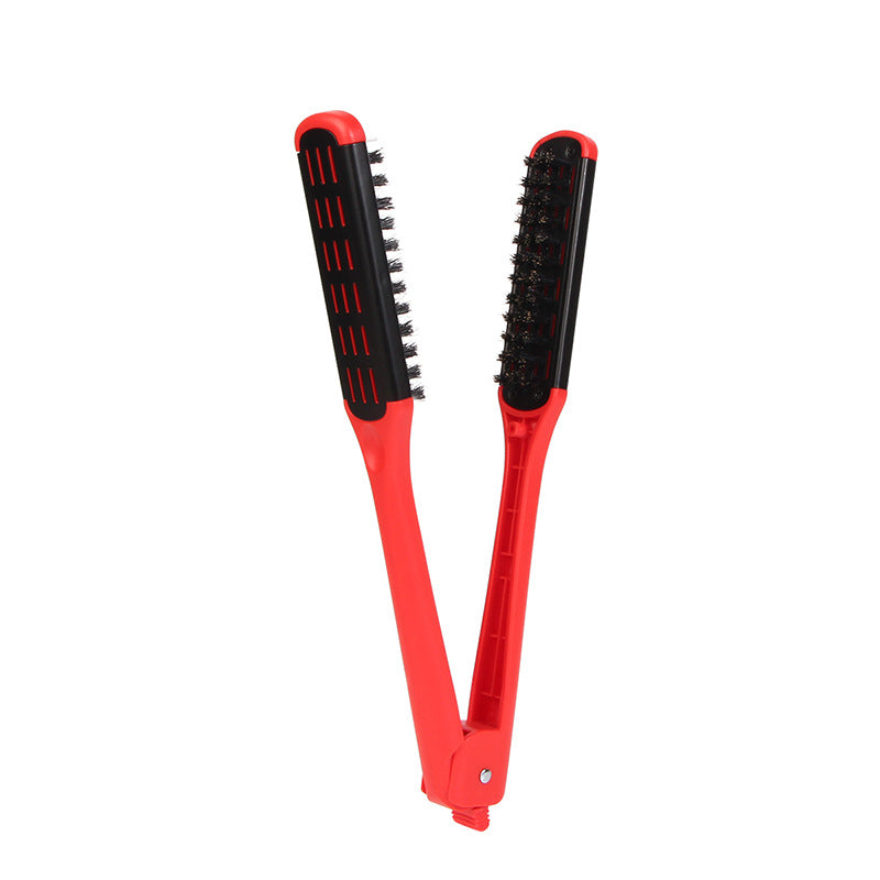 Hairdressing V-shaped Clamp Pure Bristle Straightening Hair Brushes & Combs