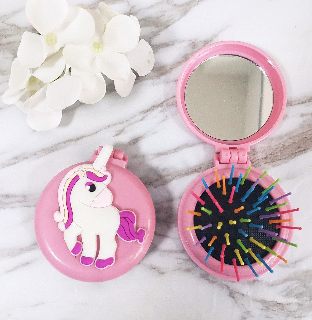 Contrasting Color Folding Plastic Cute Mirror Hair Brushes & Combs