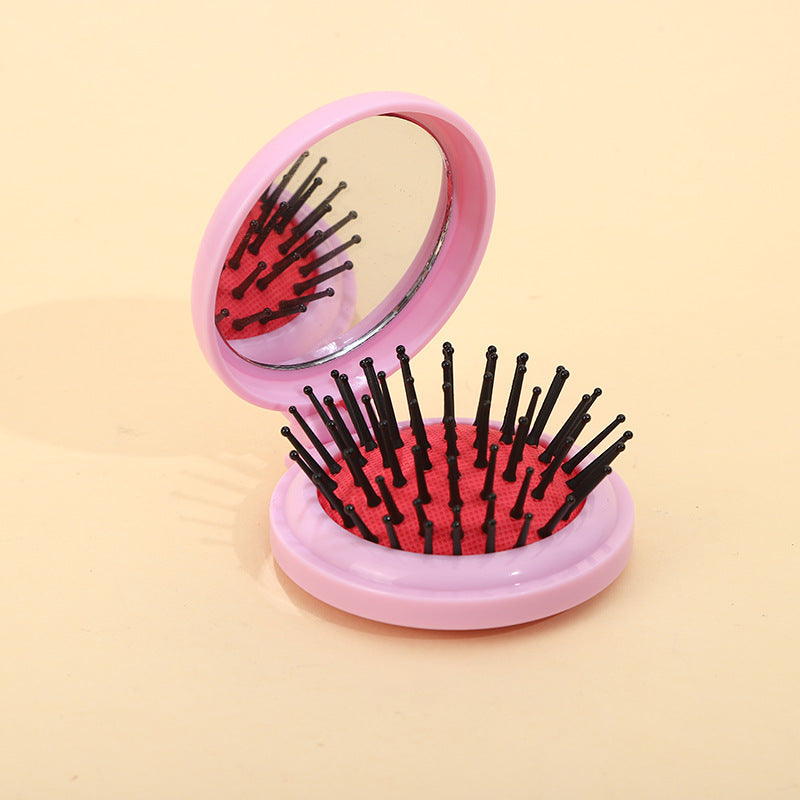 Contrasting Color Folding Plastic Cute Mirror Hair Brushes & Combs