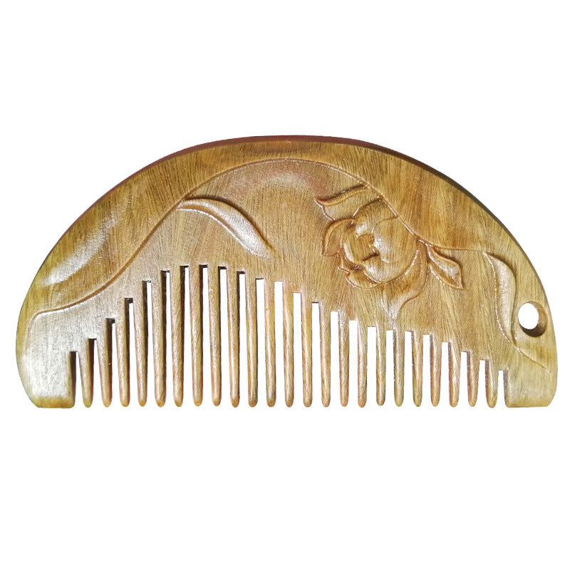 Women's Green Sandalwood Ebony Ancient Style Carved Long Hair Brushes & Combs