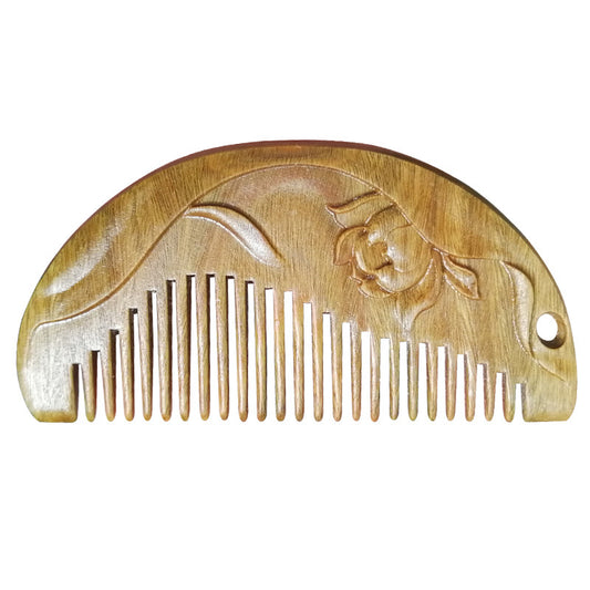 Women's Green Sandalwood Ebony Ancient Style Carved Long Hair Brushes & Combs