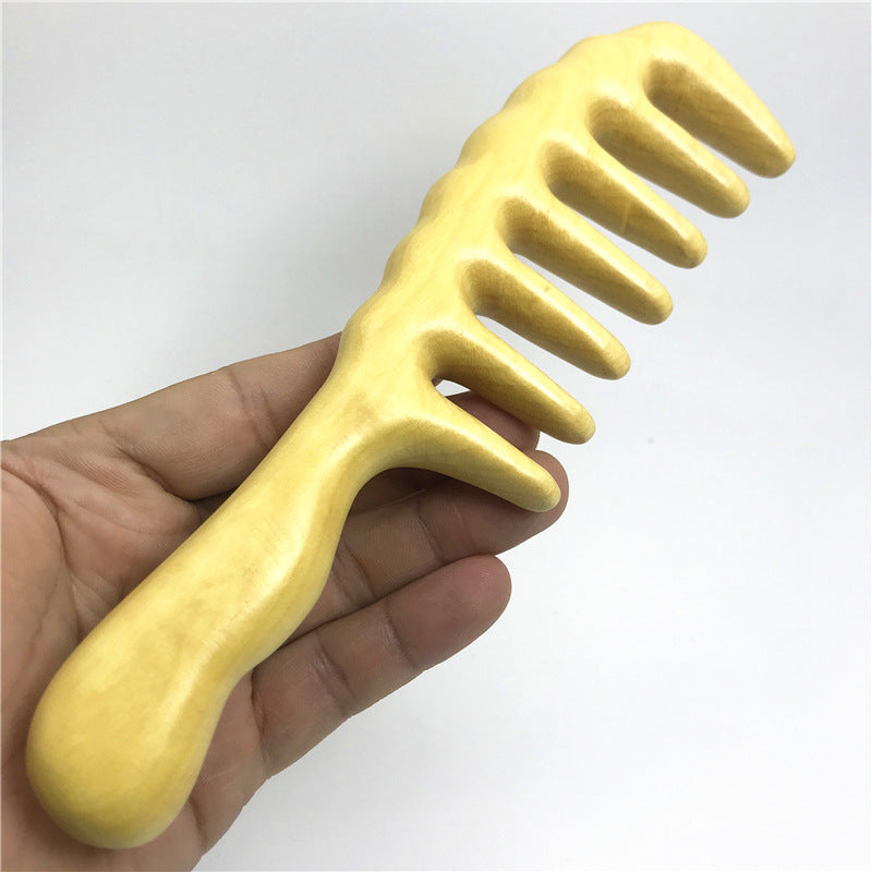 Yellow Poplar Wide Tooth Meridian Massage Big Wooden Handle Hair Brushes & Combs