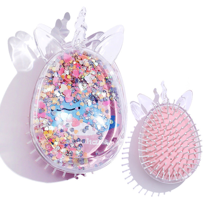 Children's Cute Cartoon Pattern Pony Shape Powder Sequins Portable Airbag Hair Brushes & Combs