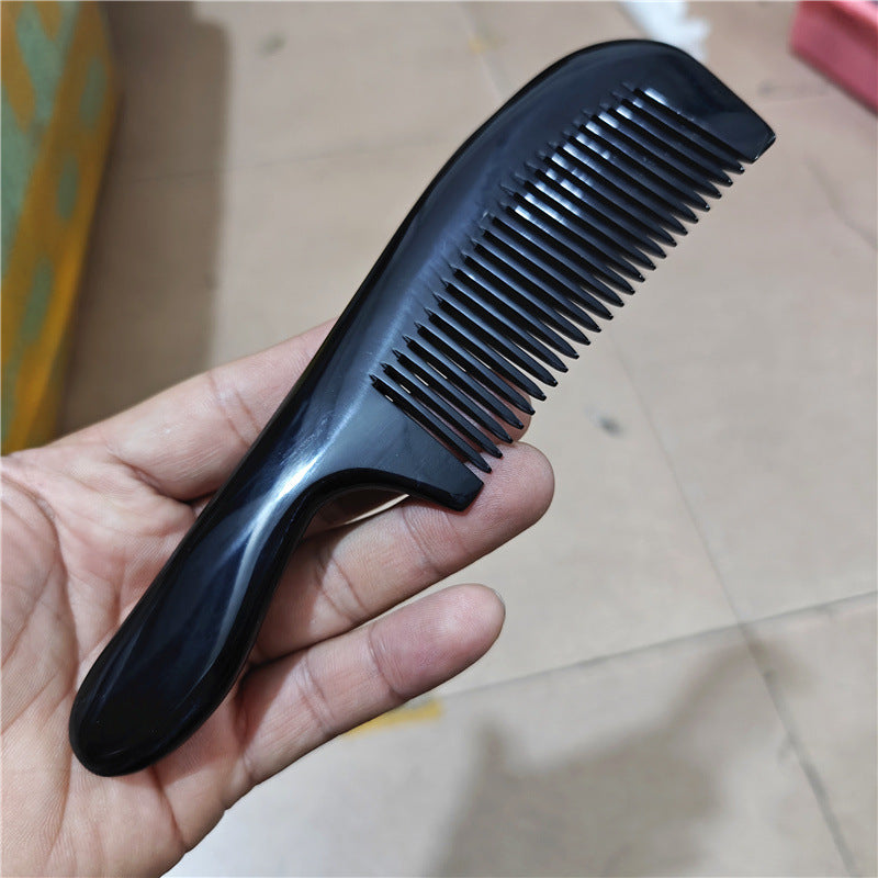 Black Round Handle Buffalo Horn Dense Hair Brushes & Combs