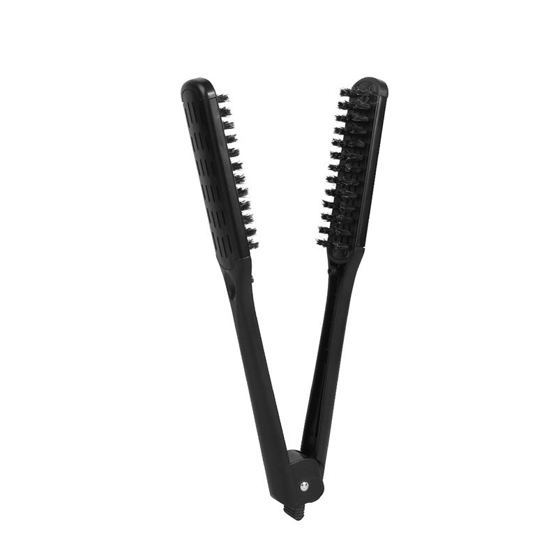 Hairdressing V-shaped Clamp Pure Bristle Straightening Hair Brushes & Combs