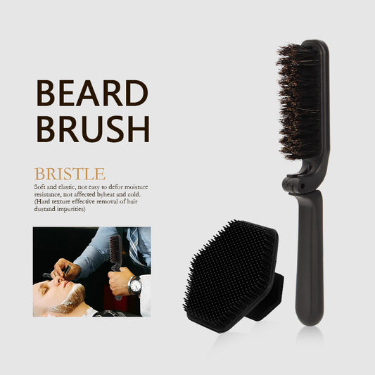 Men's Beard Pig Bristle Modeling Portable Cleaning Hair Brushes & Combs