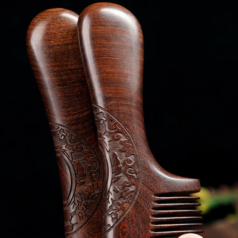 Sandalwood Double-sided Carved Wood Scalp Head Hair Brushes & Combs