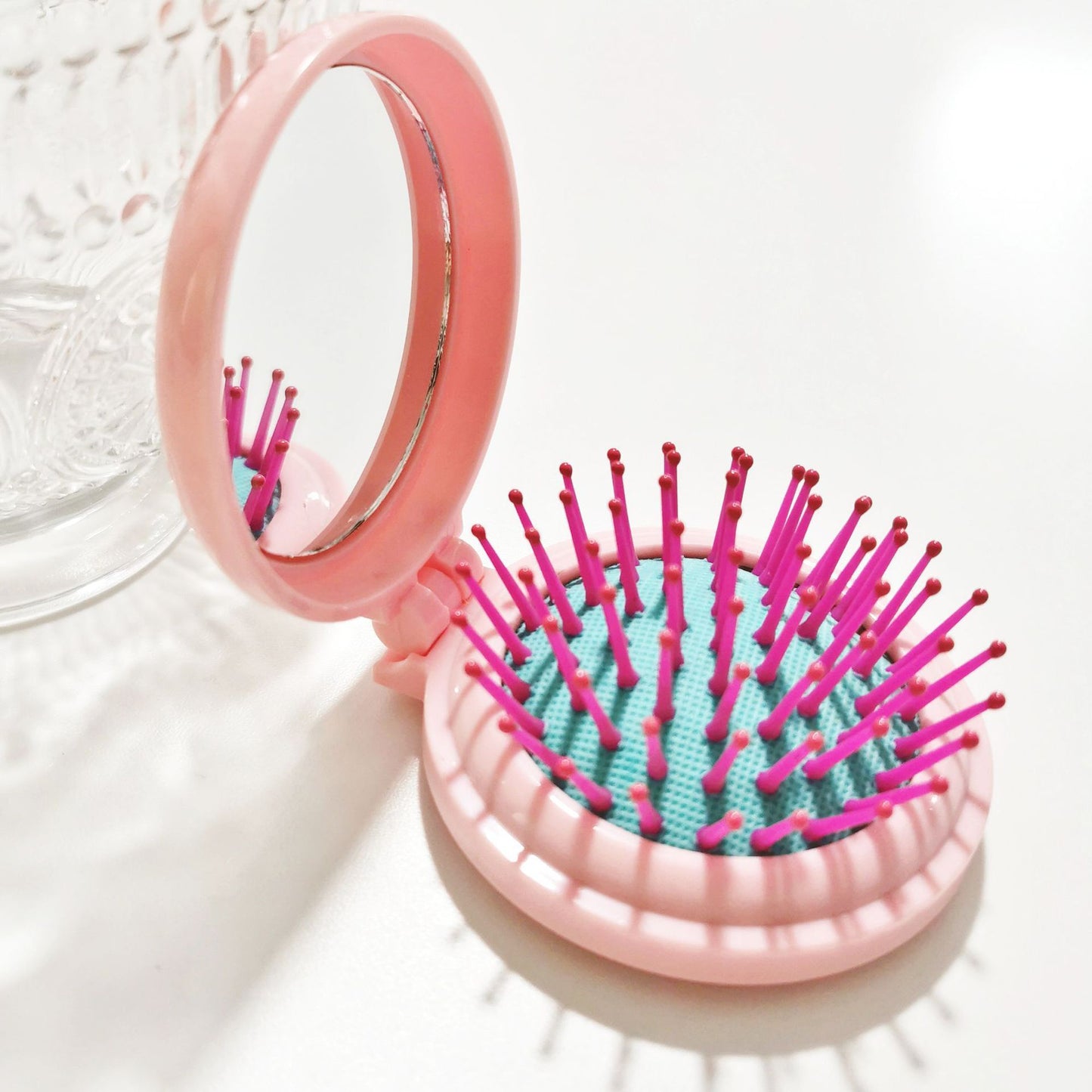 One-piece Pink Yellow Small Folding Mirror Cute Hair Brushes & Combs