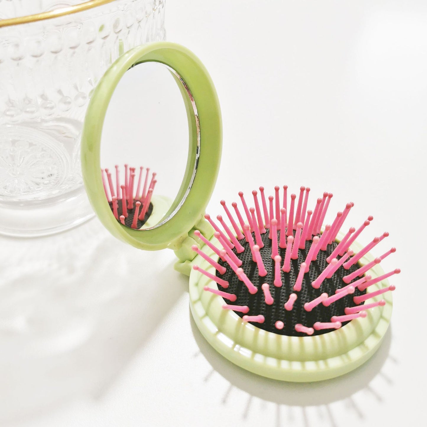 One-piece Pink Yellow Small Folding Mirror Cute Hair Brushes & Combs