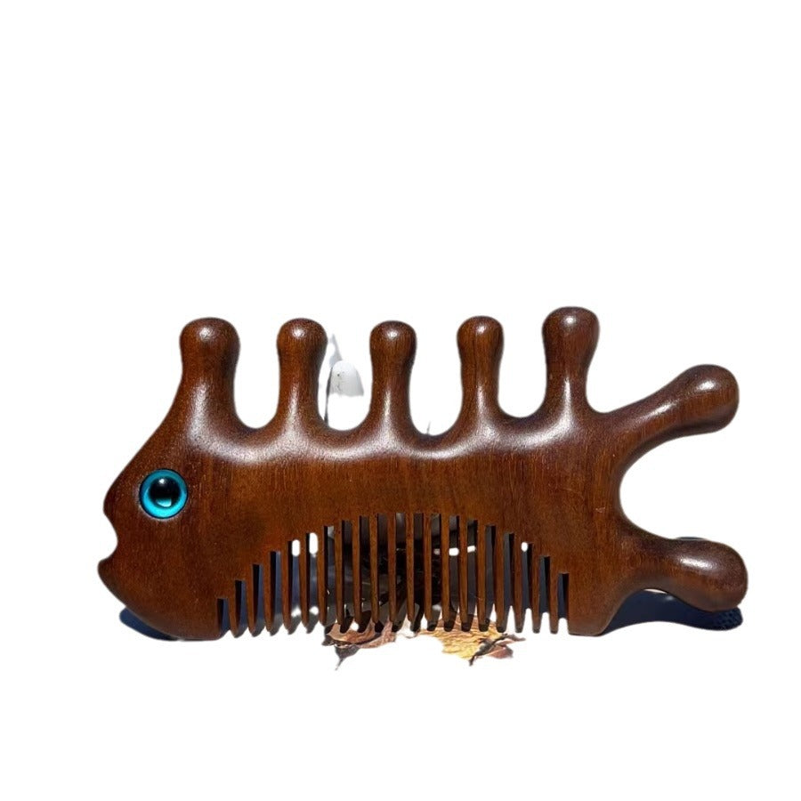 Sandalwood Angler Fish Massage Head Neck Nose Bridge Cheek Hair Brushes & Combs