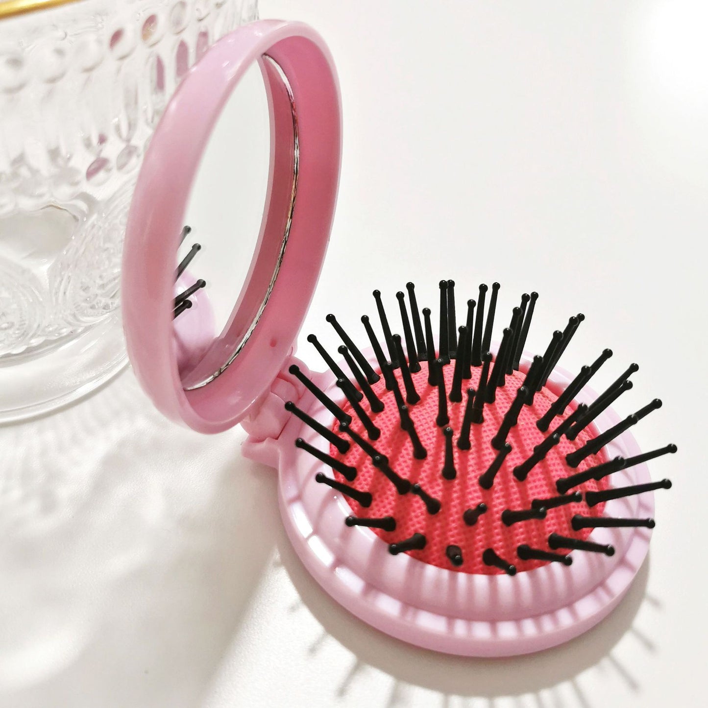 One-piece Pink Yellow Small Folding Mirror Cute Hair Brushes & Combs