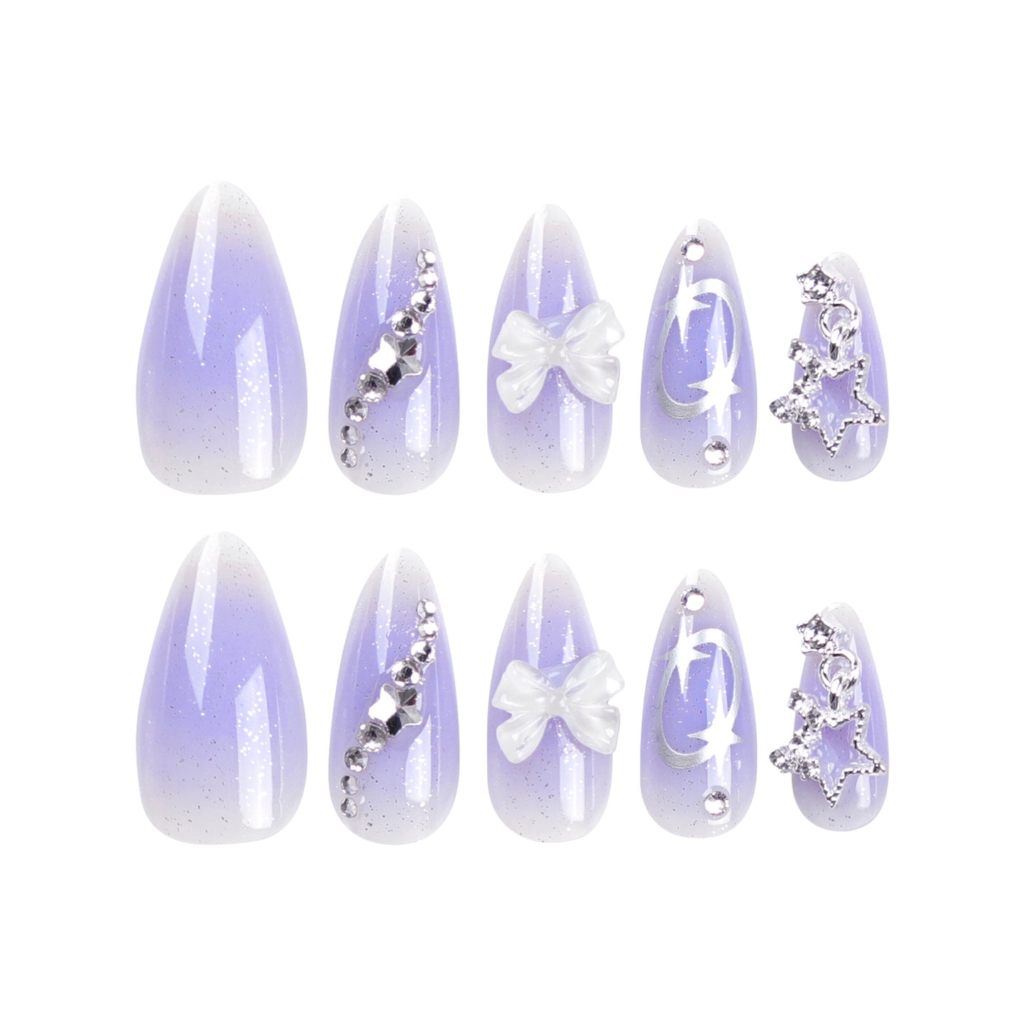 Purple Beauty Piece Asterism Wear Tip Bow Fake Nail Art