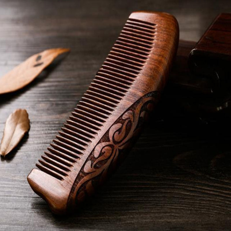 Sandalwood Double-sided Carved Wood Scalp Head Hair Brushes & Combs