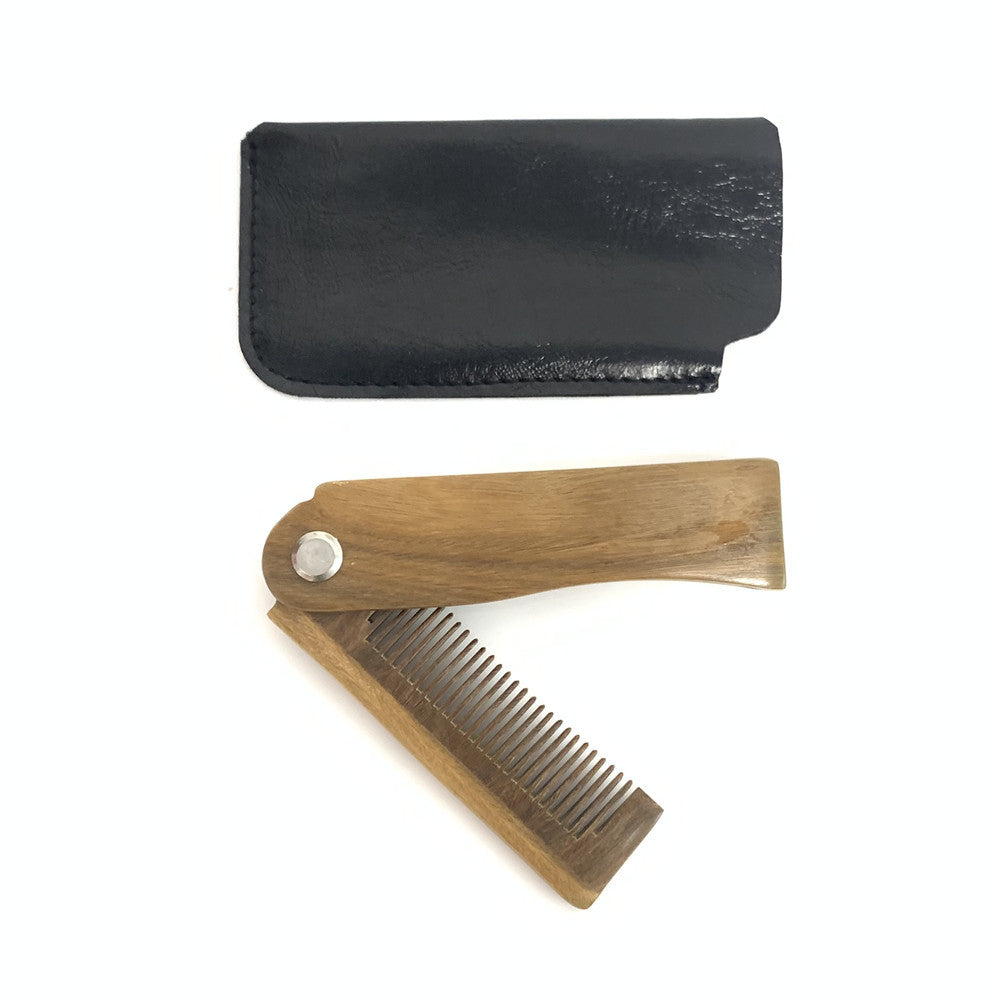 Men's Folding Beard With Leather Case Can Hair Brushes & Combs