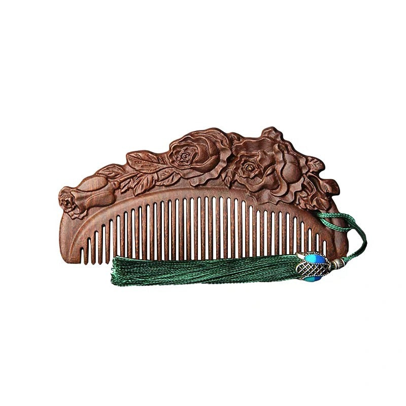 Sandalwood Double-sided Carved Vintage Long Portable Wooden For Hair Brushes & Combs