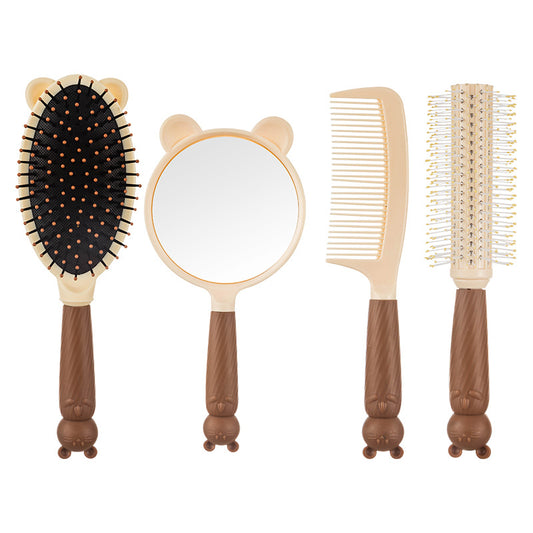 Women's Brown Soft Adorable Cat Household Hand-held Cosmetic Mirror For Hair Brushes & Combs