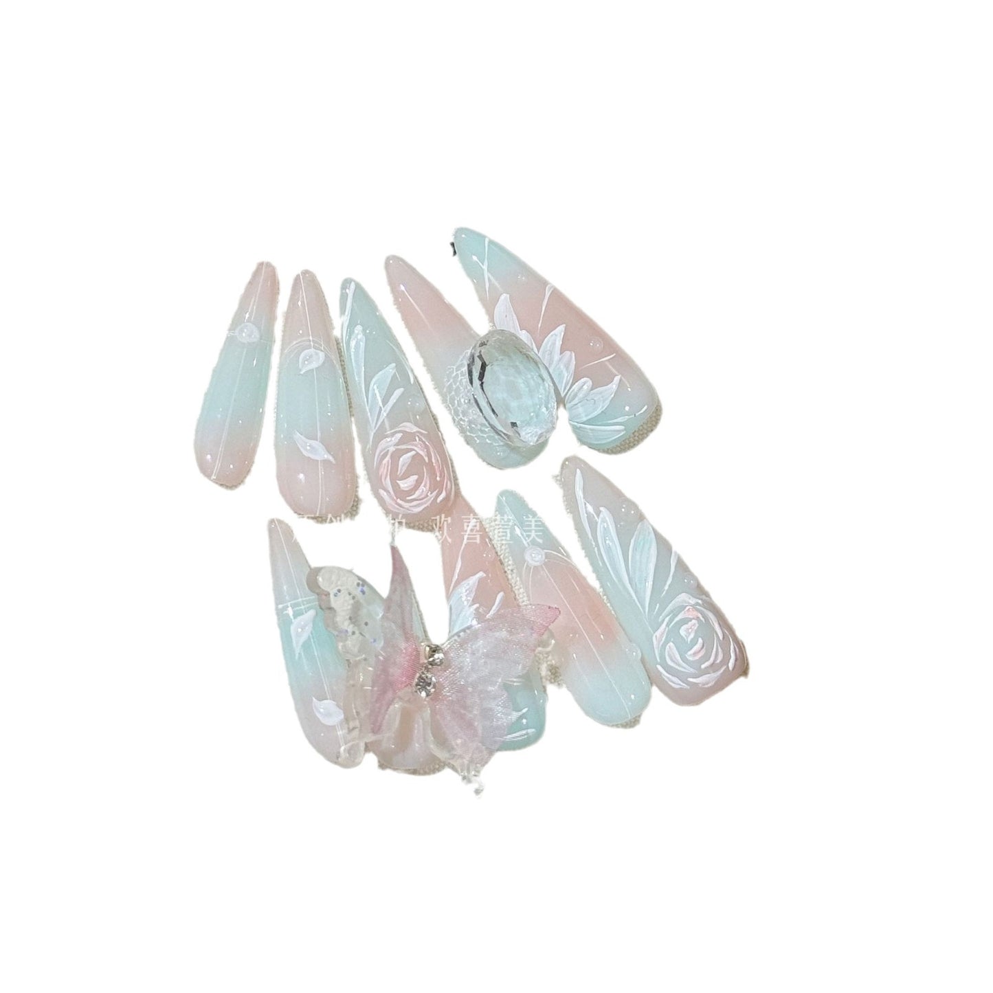 Love Pure Three-dimensional Blooming Porcelain White Butterfly Nail Care Nail Art