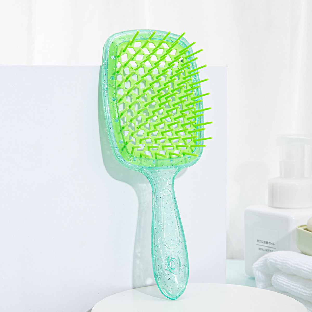 Square Hollow Grid Color Stitching Massage Hair Brushes & Combs