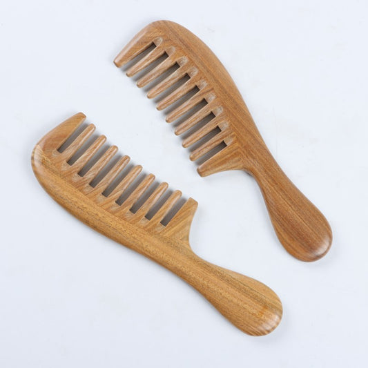 Green Sandalwood Flat Handle Straight Curls Hair Brushes & Combs