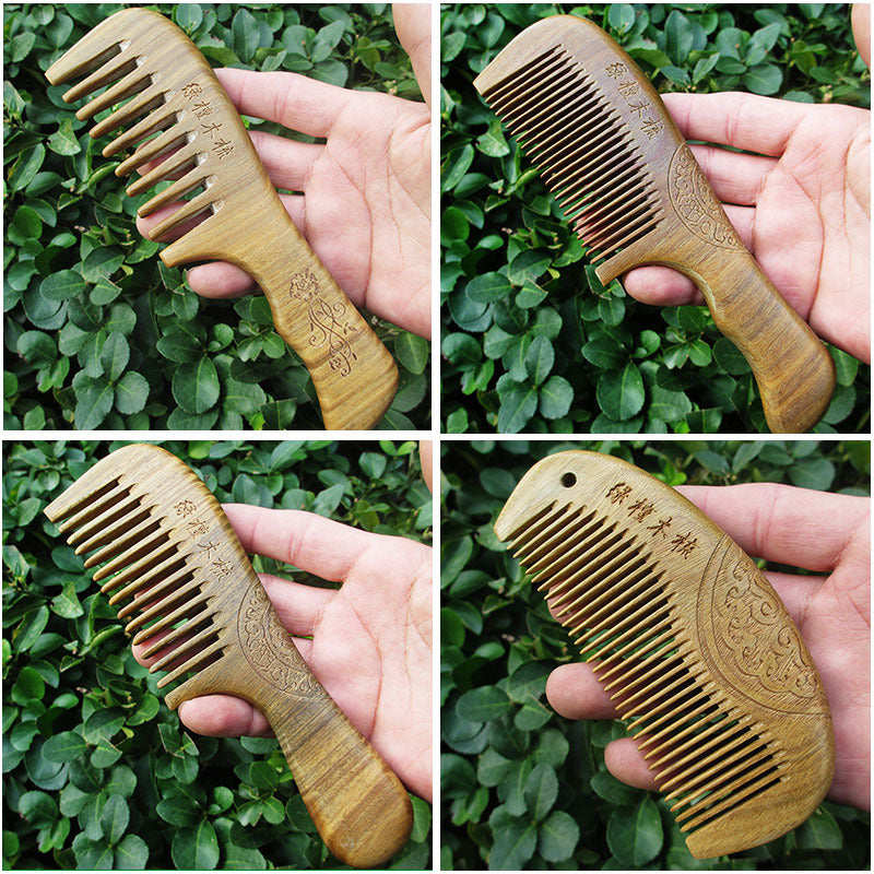 Women's & Men's Authentic Green Sandalwood Wooden Curly Straight Big Hair Brushes & Combs